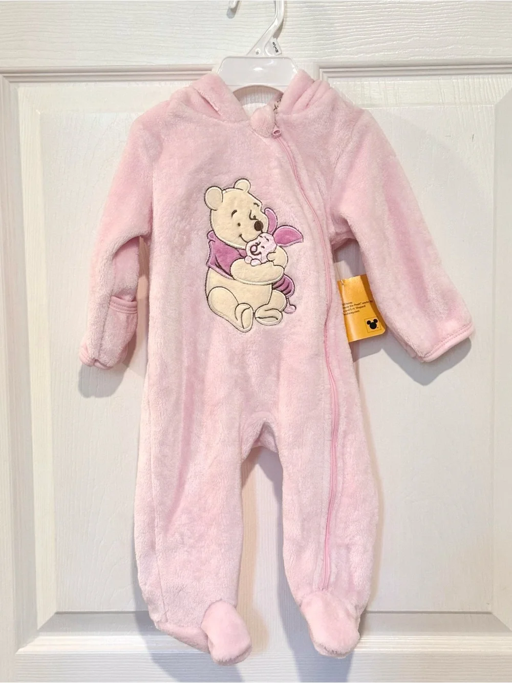 Disney WINNIE THE POOH Piglet Pink One Piece Footie Hood SIZE 0/3 Month NEW